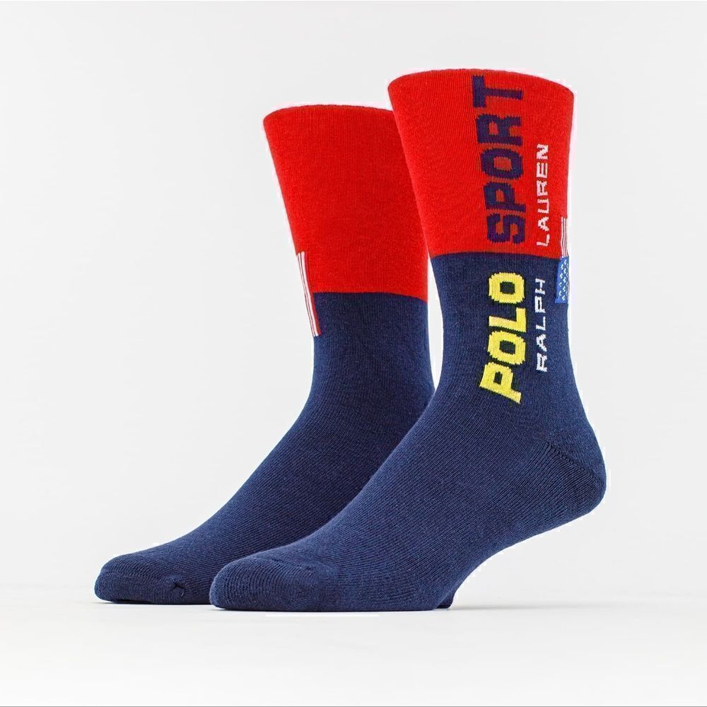Polo Sport Ralph Lauren Socks USA Flag Red Navy Blue Size Large L Cotton New